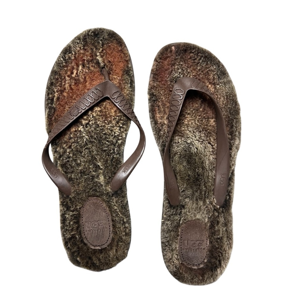 UGG Australia Fluffie ll Women's Fleece Fur Flip Flop Brown Size USA 10